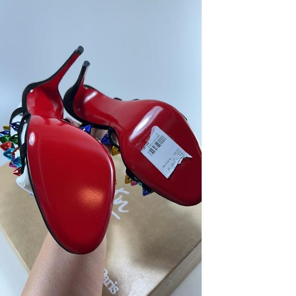 Black Rainbow Multi 100mm Spike Spikita Studded Suede Sandals E536 - Picture 10 of 12